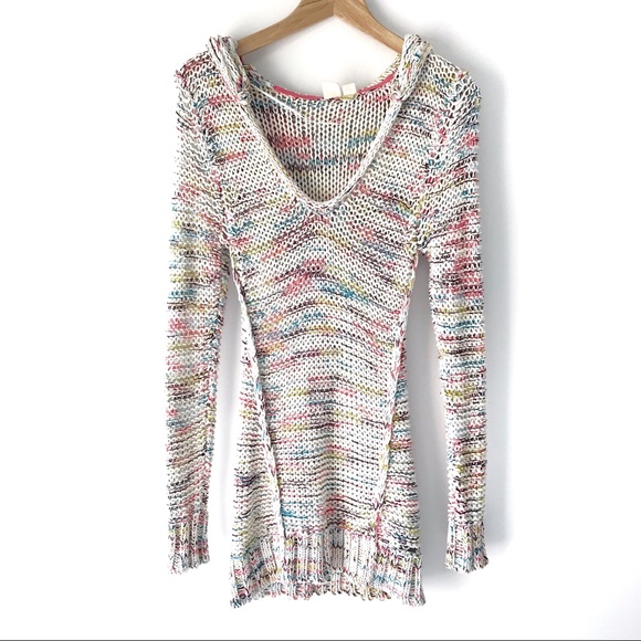 Roxy Sweaters - Roxy Extra Long Rainbow Knit Hooded Sweater